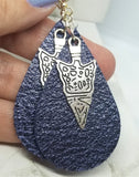 Shimmering Blue Teardrop Shaped Real Leather Earrings with Arrowhead Charm Overlay