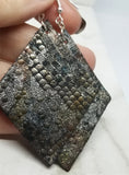 Distressed Scale Pattern Diamond Shaped Real Leather Earrings
