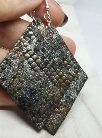 Distressed Scale Pattern Diamond Shaped Real Leather Earrings