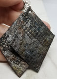 Distressed Scale Pattern Diamond Shaped Real Leather Earrings