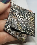 Distressed Scale Pattern Diamond Shaped Real Leather Earrings