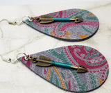 Paisley Real Leather Tear Drop Earrings with Arrow Dangles