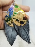Splatter Painted Cork Teardrops with Real Leather Fringe Earrings