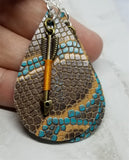 Brown and Turquoise Snakeskin Teardrop Shaped Real Leather Earrings with Arrow Charms