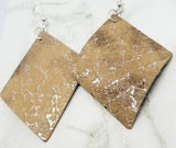 Tan Leather Diamond Shaped Real Leather Earrings with Silver Distressed Shimmer
