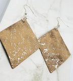 Tan Leather Diamond Shaped Real Leather Earrings with Silver Distressed Shimmer
