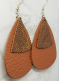 Large Brown Teardrop Shape with Rounded Triangle Overlay REAL Leather Earrings