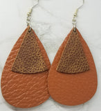 Large Brown Teardrop Shape with Rounded Triangle Overlay REAL Leather Earrings