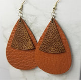 Large Brown Teardrop Shape with Rounded Triangle Overlay REAL Leather Earrings