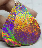 Gold Holographic Real Leather Teardrop Shaped Earrings