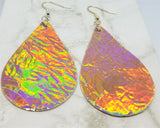Gold Holographic Real Leather Teardrop Shaped Earrings