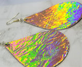 Gold Holographic Real Leather Teardrop Shaped Earrings