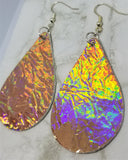 Gold Holographic Real Leather Teardrop Shaped Earrings