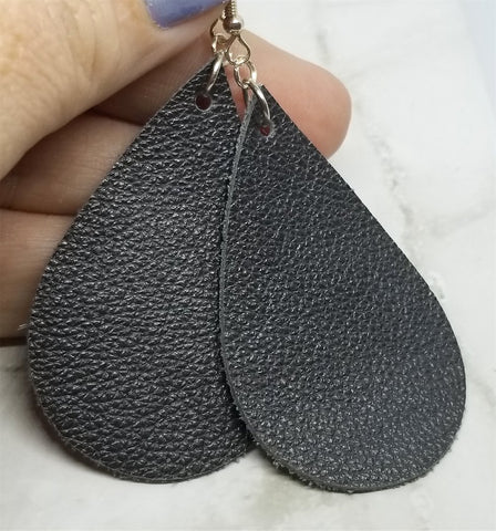 Black Real Leather Teardrop Earrings