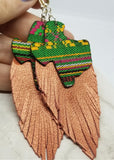 Embroidered Texas Patches with Copper Colored Fringed Real Leather Earrings