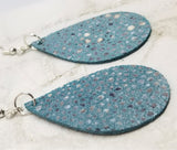 Shimmering Blue and Gray Small Tear Drop Shaped Real Leather Earrings
