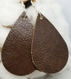 Brown Teardrop Shaped Real Leather Earrings