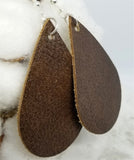 Brown Teardrop Shaped Real Leather Earrings