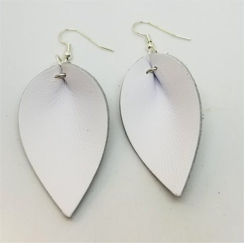White Real Leather Leaf Earrings