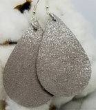 Gray Shimmering Suede Teardrop Shaped Leather Earrings