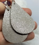 Gray Shimmering Suede Teardrop Shaped Leather Earrings