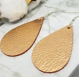 Metallic Copper Finished Tear Drop Shaped Real Leather Earrings