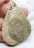 Metallic Brushed Gold Finished Tear Drop Shaped Real Leather Earrings