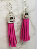Real Leather Suede Hot Pink Tassel Earrings