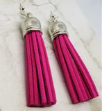 Real Leather Suede Hot Pink Tassel Earrings