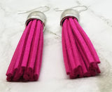 Real Leather Suede Hot Pink Tassel Earrings