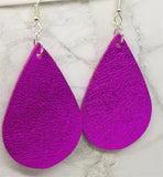 Metallic Fuchsia Tear Drop Shaped Real Leather Earrings