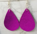 Metallic Fuchsia Tear Drop Shaped Real Leather Earrings
