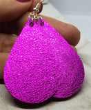 Metallic Fuchsia Tear Drop Shaped Real Leather Earrings