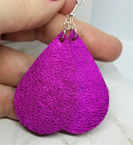 Metallic Fuchsia Tear Drop Shaped Real Leather Earrings