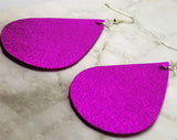 Metallic Fuchsia Tear Drop Shaped Real Leather Earrings