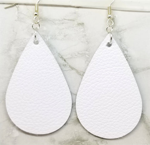 Pure White Teardrop Shaped Real Leather Earrings