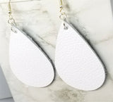 Pure White Teardrop Shaped Real Leather Earrings