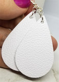 Pure White Teardrop Shaped Real Leather Earrings