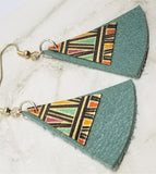 Rounded Triangle Real Leather Earrings with Metal Triangle Overlay