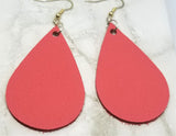 Pink Coral Tear Drop Shaped Real Leather Earrings