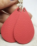 Pink Coral Tear Drop Shaped Real Leather Earrings