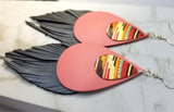 Fringed Real Leather Earrings with Southwestern Colored Metal Overlays