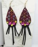 Real Suede Leather Fringed Earrings with Rhinestones