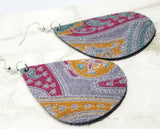Paisley Teardrop Shaped Real Leather Earrings