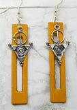 Light Brown Bar with Cut Out Vegetable Tanned Leather Earrings with Tribal Inspired Charms