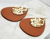 Cowboy Themed Faux Leather on Top of Brown Real Leather Teardrop Earrings