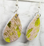 Small Hair on Hide Leather Tear Drop Earrings with Yellow Metallic Spots