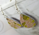 Small Hair on Hide Leather Tear Drop Earrings with Yellow Metallic Spots