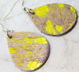 Small Hair on Hide Leather Tear Drop Earrings with Yellow Metallic Spots