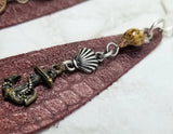 Elongated Teardrop Bronze Colored Nautical Themed Leather Earrings